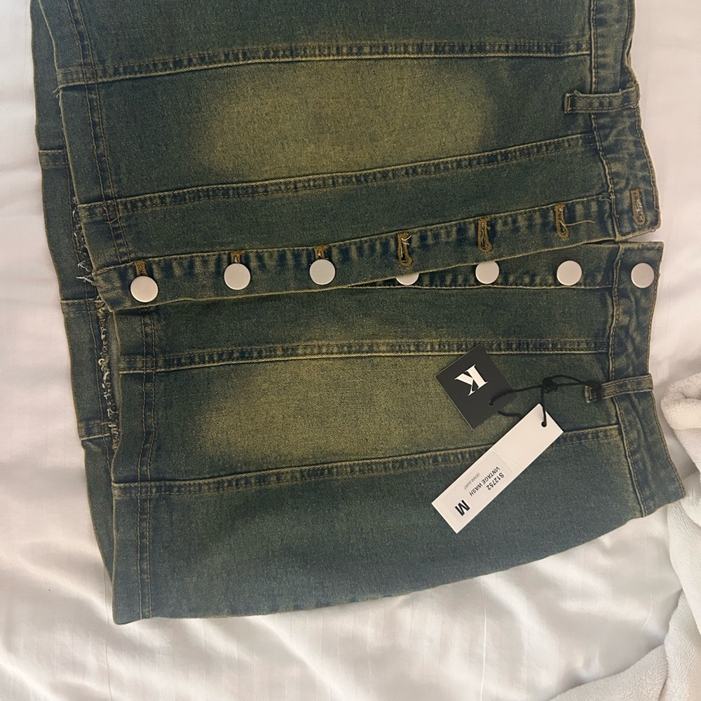Green Mini Skirt with Distressed Detailing